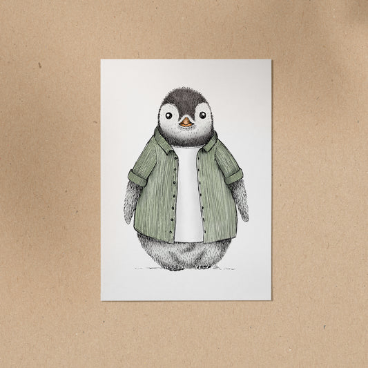 POSTKARTE | Pinguin Fabi - Cordhemd