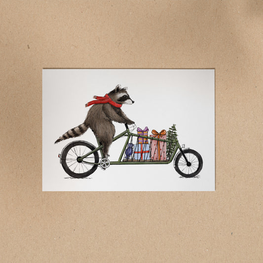 POSTKARTE | Waschbär Rico - Lastenrad XMAS